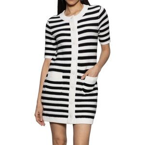 SANCTUARY WOMENS BUTTON FRONT KNIT BLACK WHITE STRIPE MINI DRESS SMALL